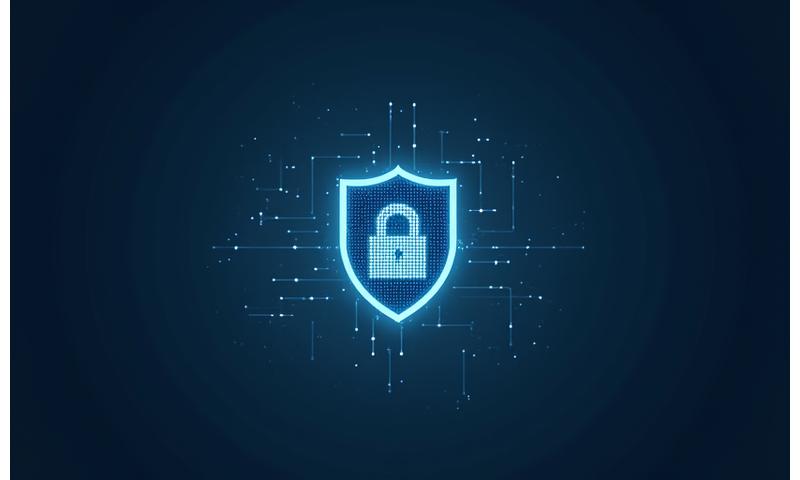 Abstract depiction of digital security with a padlock icon and protected data, representing data privacy.