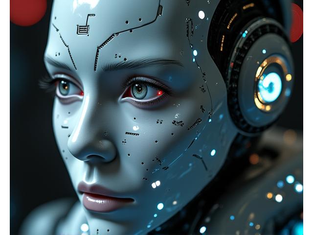 Robotic head with illuminated sensors representing LIDAR, cameras, and microphones, capturing a 3D environment.